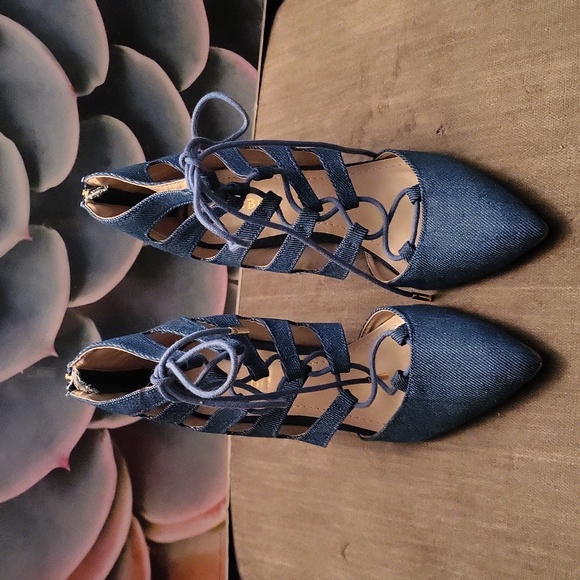 denim lace up heels 6 1/2 - Picture 8 of 8
